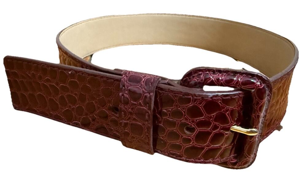 CALVIN KLEIN Women’s Burgundy Snake Print Belt Size Small